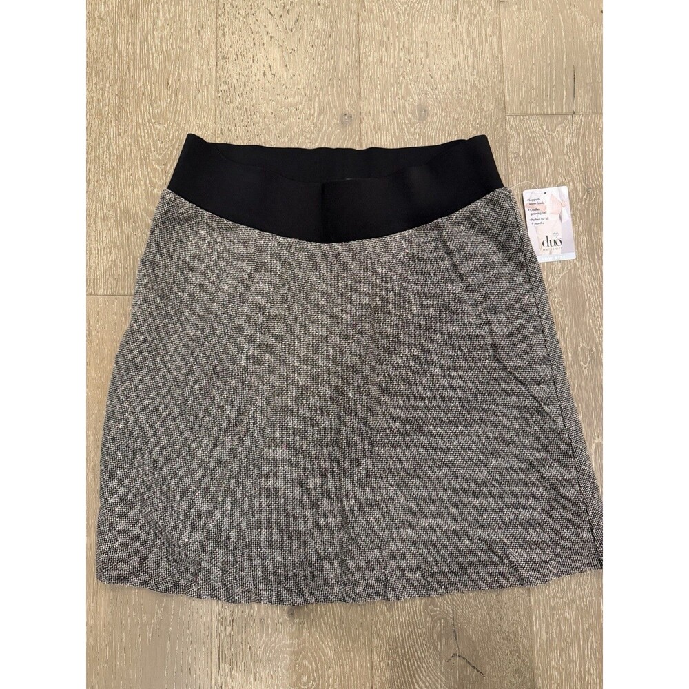 NWT New Duo Maternity Low Rise Tweed A-Line Skirt Black/Ivory Elastic Sz M